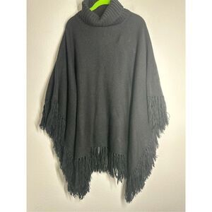 Koji Yohji Women’s Bohemian Turtleneck Knit Black Poncho Size M/L